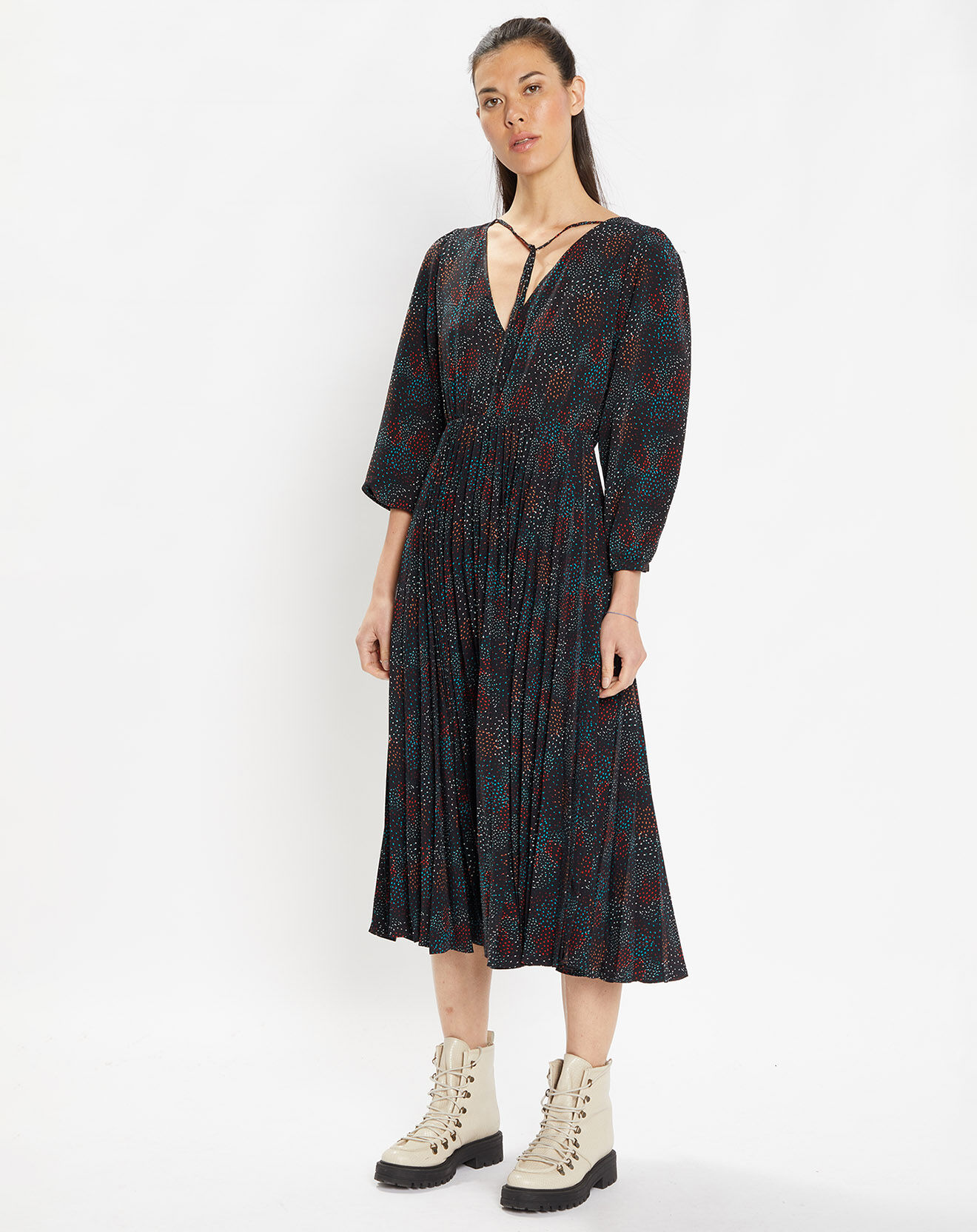 Galeries Lafayette Robe longue et plissée Gaia noire