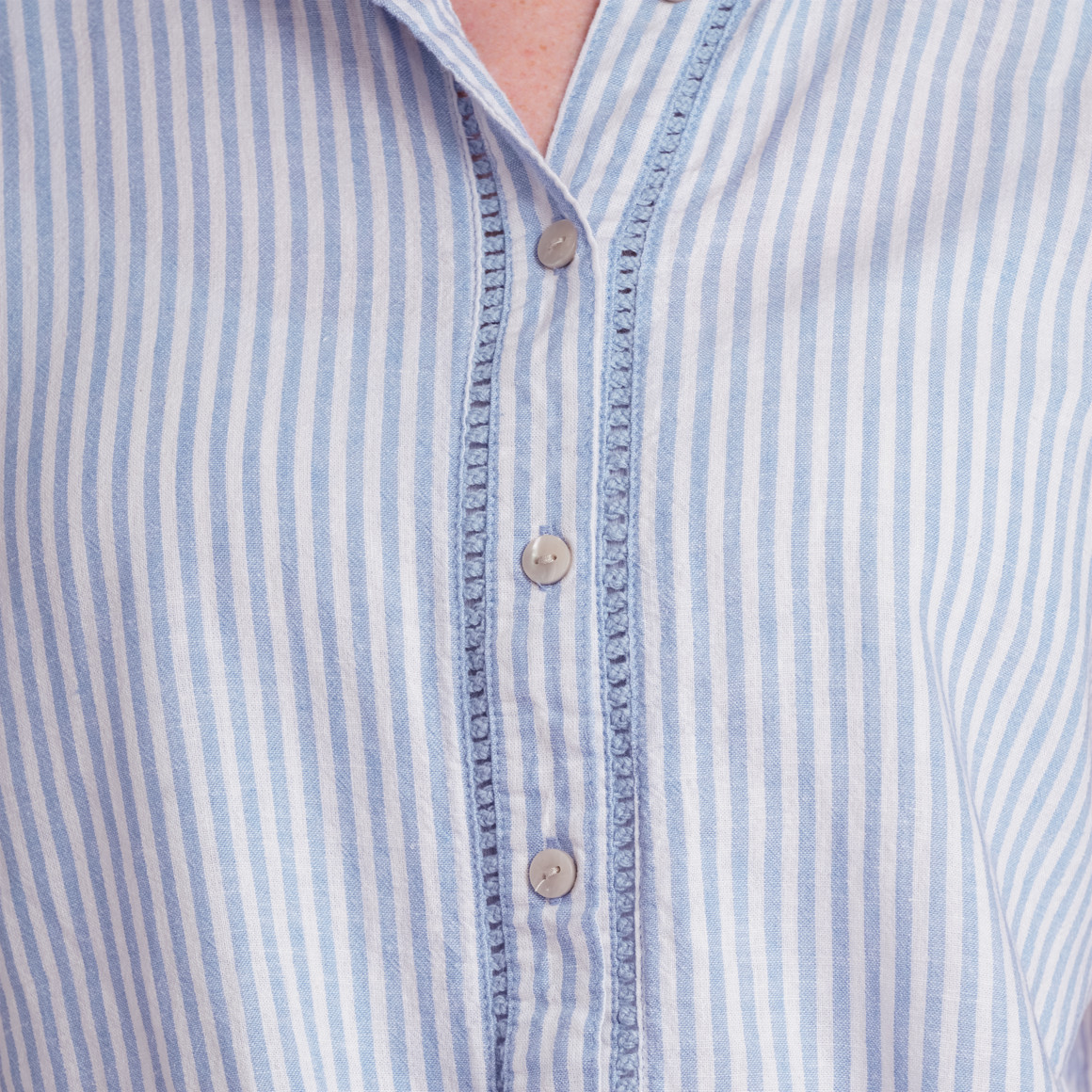 Gina Benotti Damen Leinen-Bluse mit Knotendetail blau / weiss