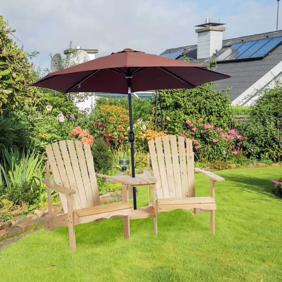 Outsunny Gartenbank mit Tisch und Schirmloch naturholz