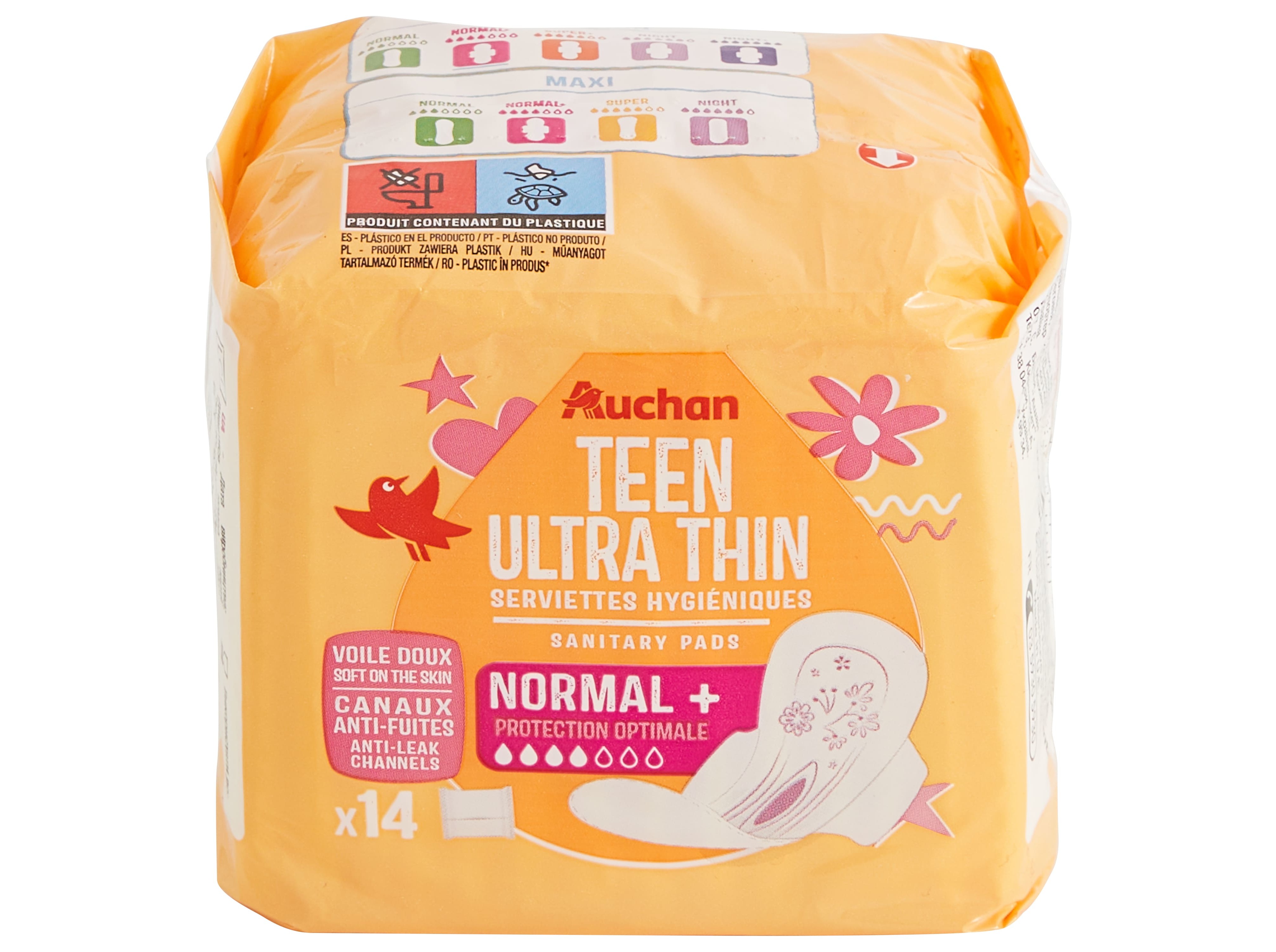 PENSOS HIGIÉNICOS AUCHAN ADOLESCENTE NORMAL  C/ABAS BOLSA 14UN
