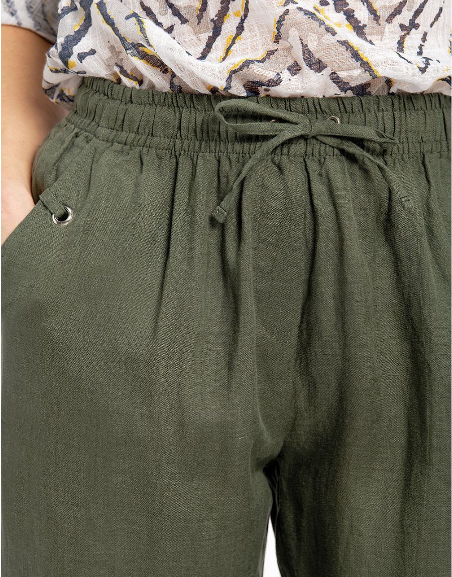 Pantalon 7/8ème lin kaki