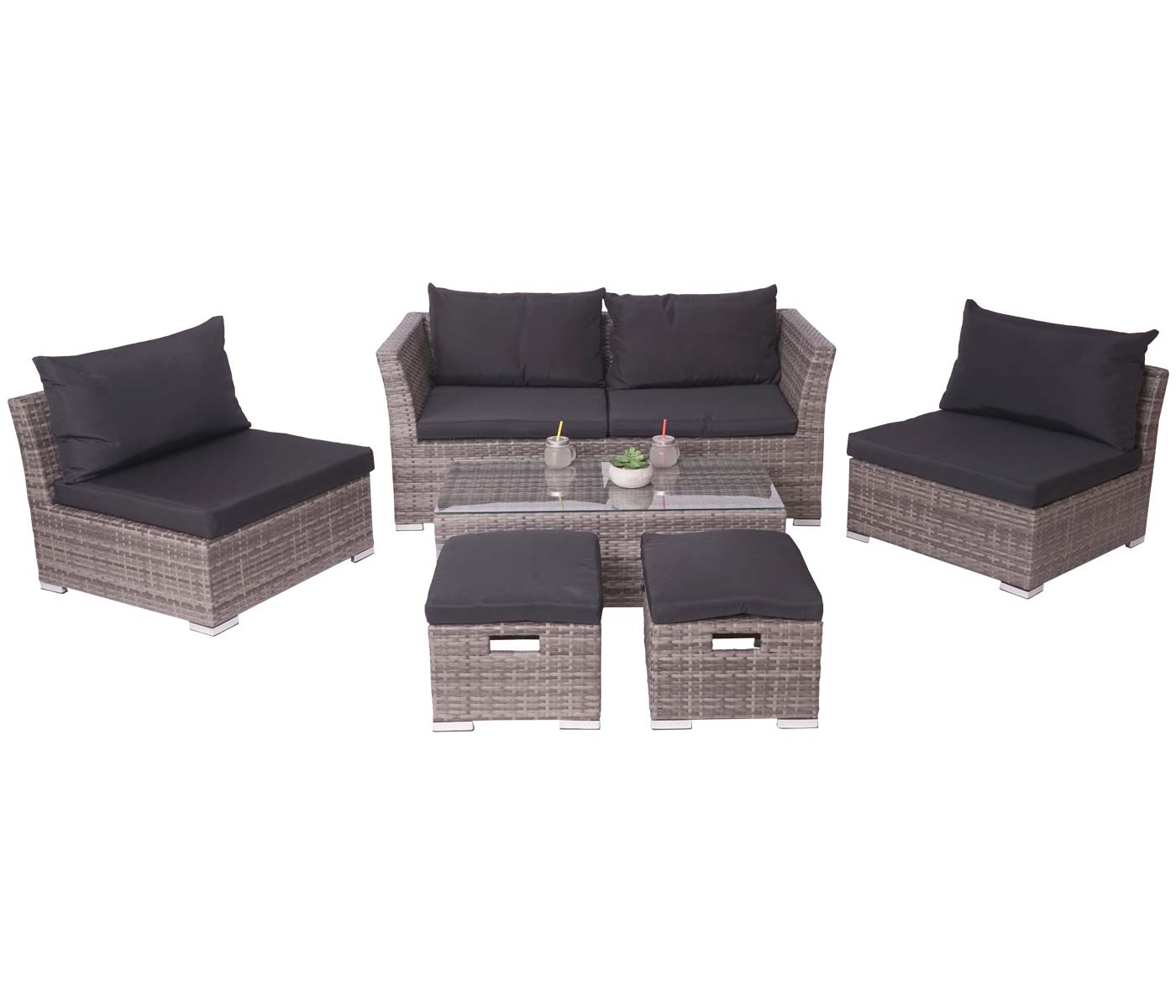 Poly-Rattan Garnitur MCW-J36, Balkon-/Garten-/Lounge-Set Sitzgruppe Sofa ~ grau, Kissen schwarz