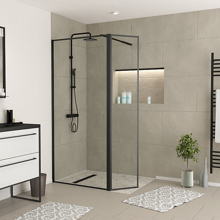 Paroi de douche à l'italienne et volet noir Galedo Dark Edge transparent 90+40cm