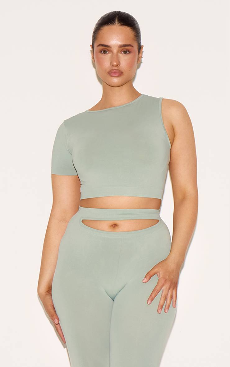 Vert Sauge Top Court Sans Couture À Une Manche Shape Soft