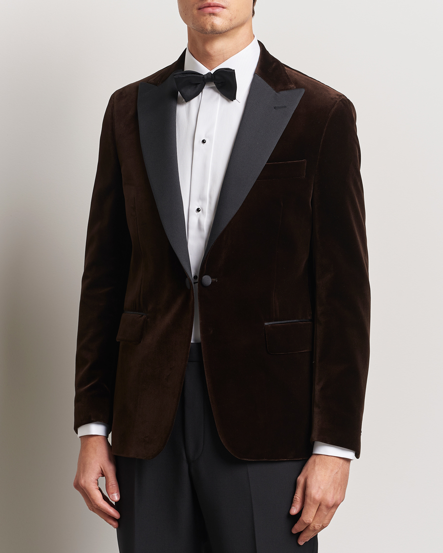Oscar Jacobson Frampton Velvet Tuxedo Blazer Brown