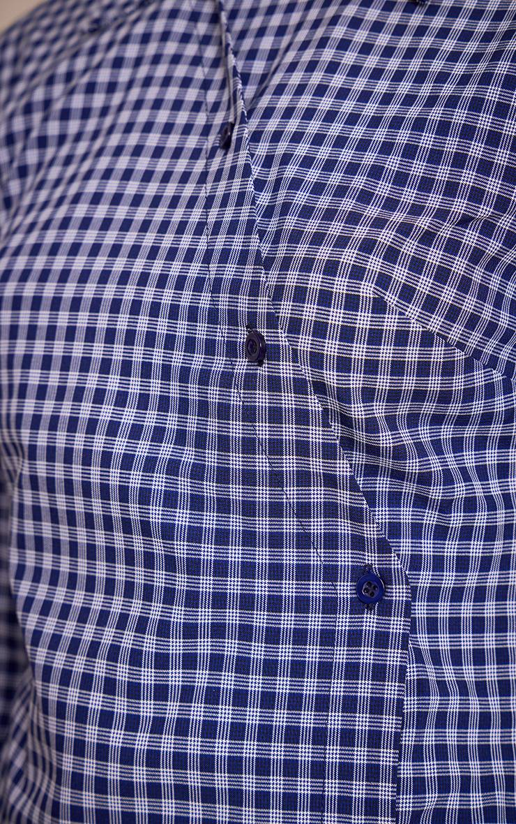Bleu Marine Robe Chemise À Carreaux Boutonnée