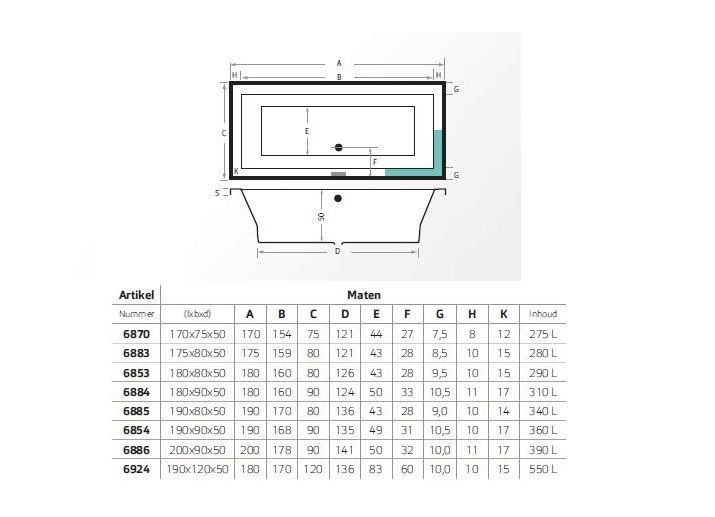 Xenz Society ligbad 170x75x50cm ebony mat zwart