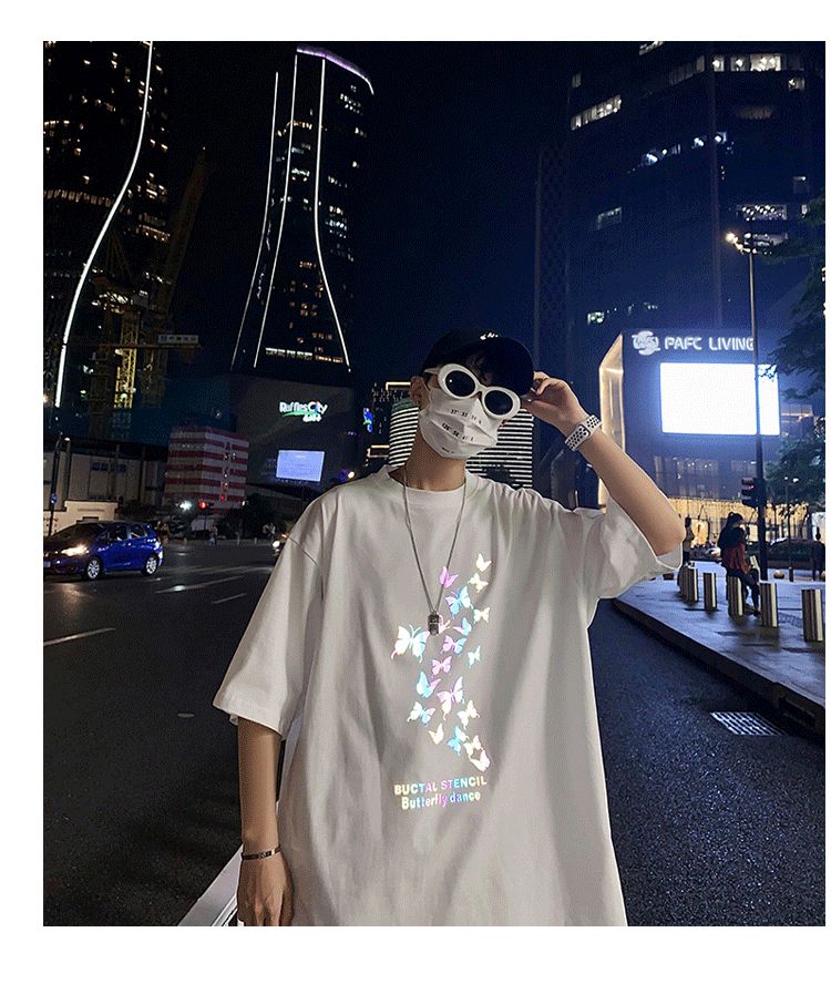 emeisa - Reflecterend vlinderprint T-shirt met elleboogmouwen