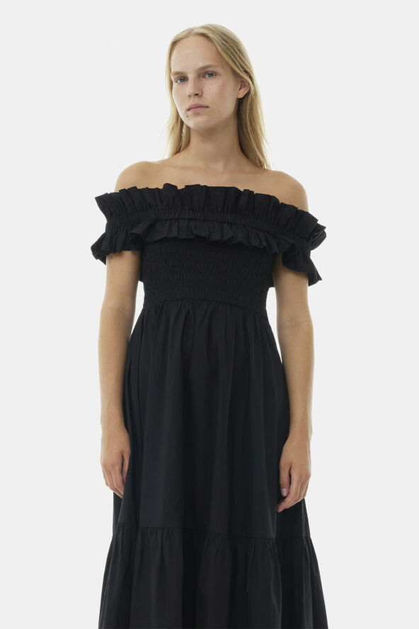 Ganni Cotton Poplin Long Smock Dress Black