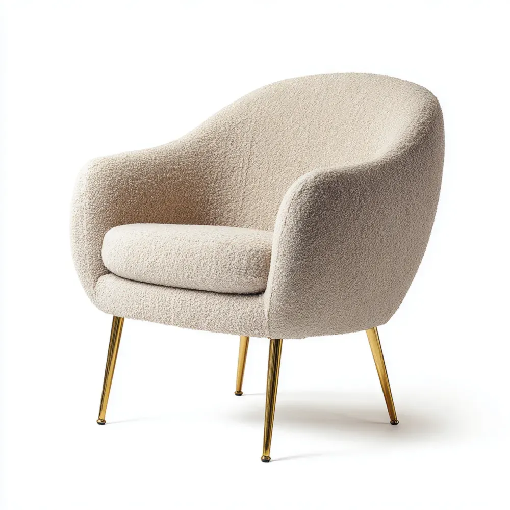 Sessel Bouclé Stoff 75x80x85 cm - Creme - Goldene Beine