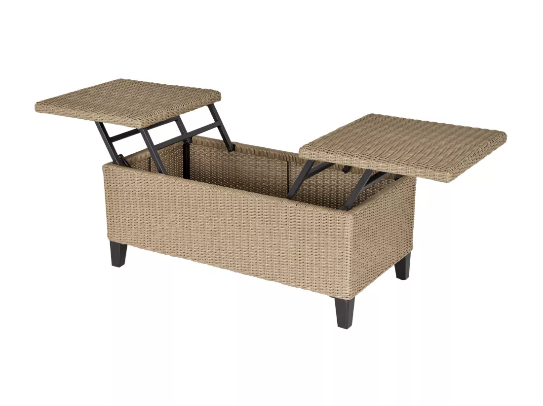Table basse de jardin style cosy chic - table basse relevable - métal époxy résine tressée imitation rotin beige