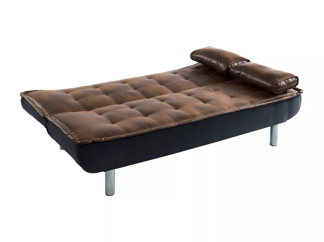 Canapé 3 places convertible clic-clac en microfibre vieilli marron MISHAN II