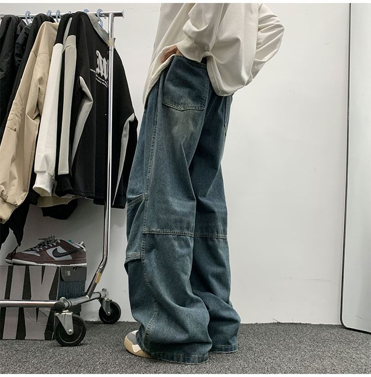 Whyessa - Mid Rise Washed Wide Leg Jeans