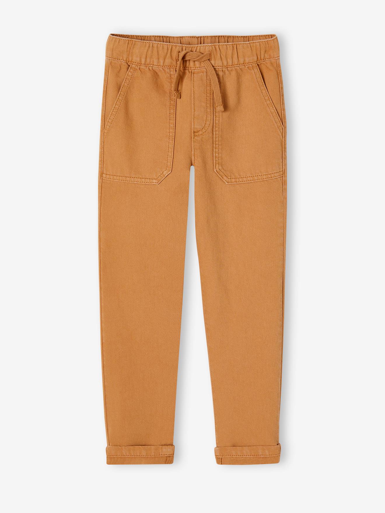 Calça cargo de pernas largas para meninos, cor avelã