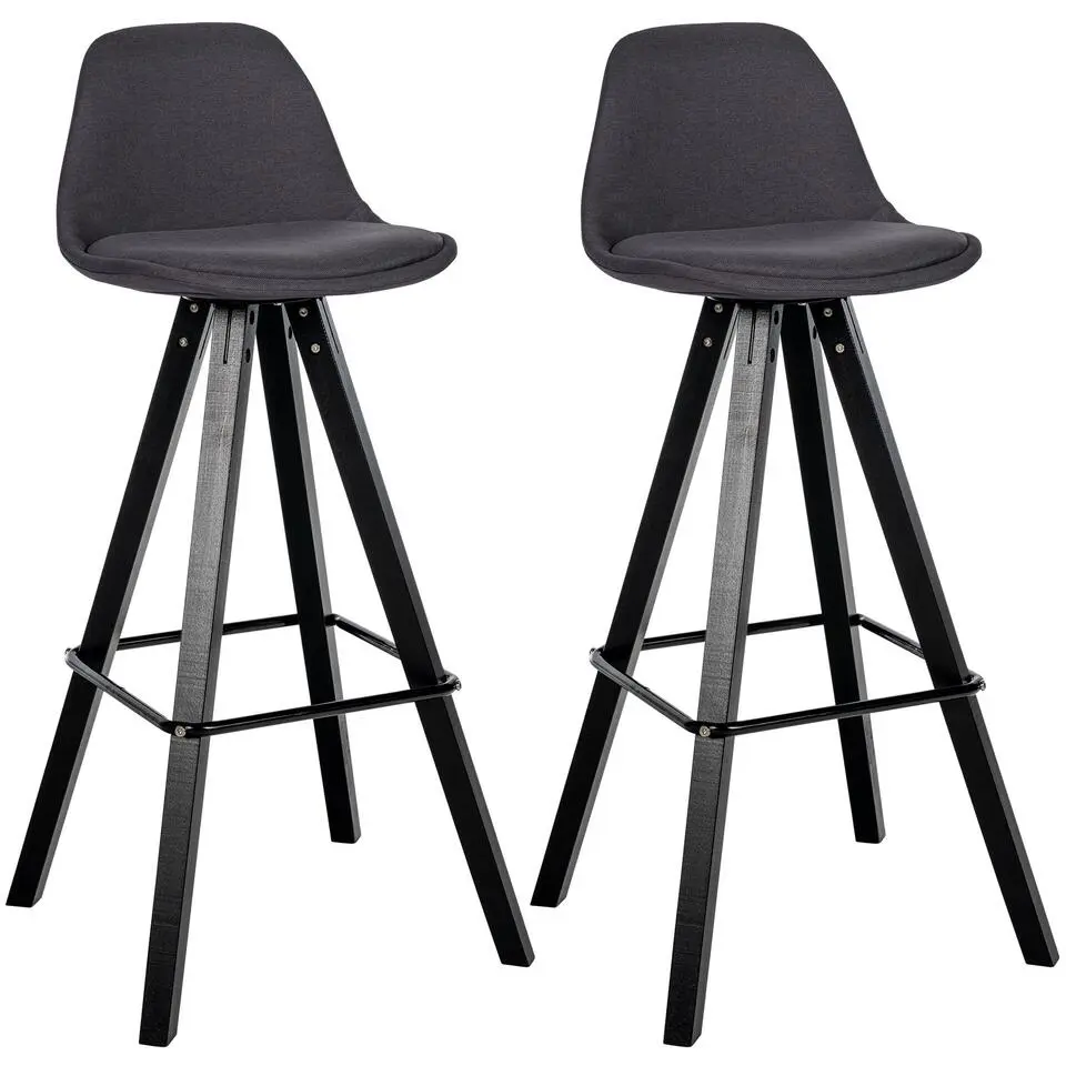CLP Set van 2 Barkruk Corbin zwart Frame - Stof - donkergrijs