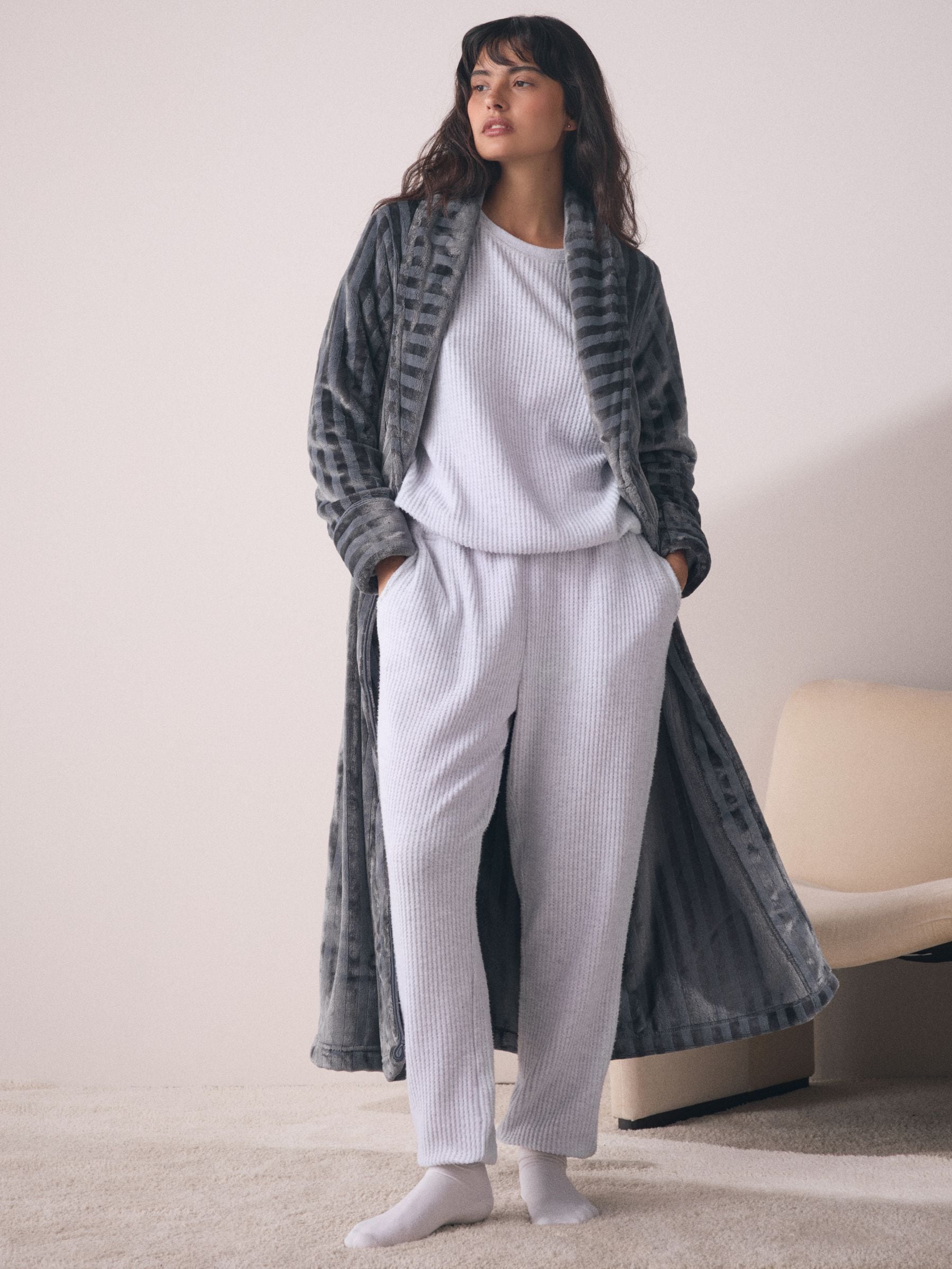 Grijs - Supersoft Tonal Stripe Dressing Gown