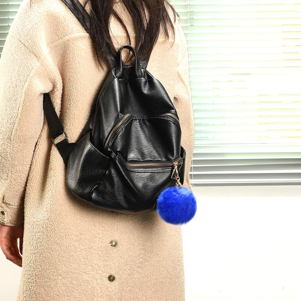 Pompom Schlüsselanhänger Handtaschen Accessoire mit Spaltring   Trigger Verschluss - Grau / Gold