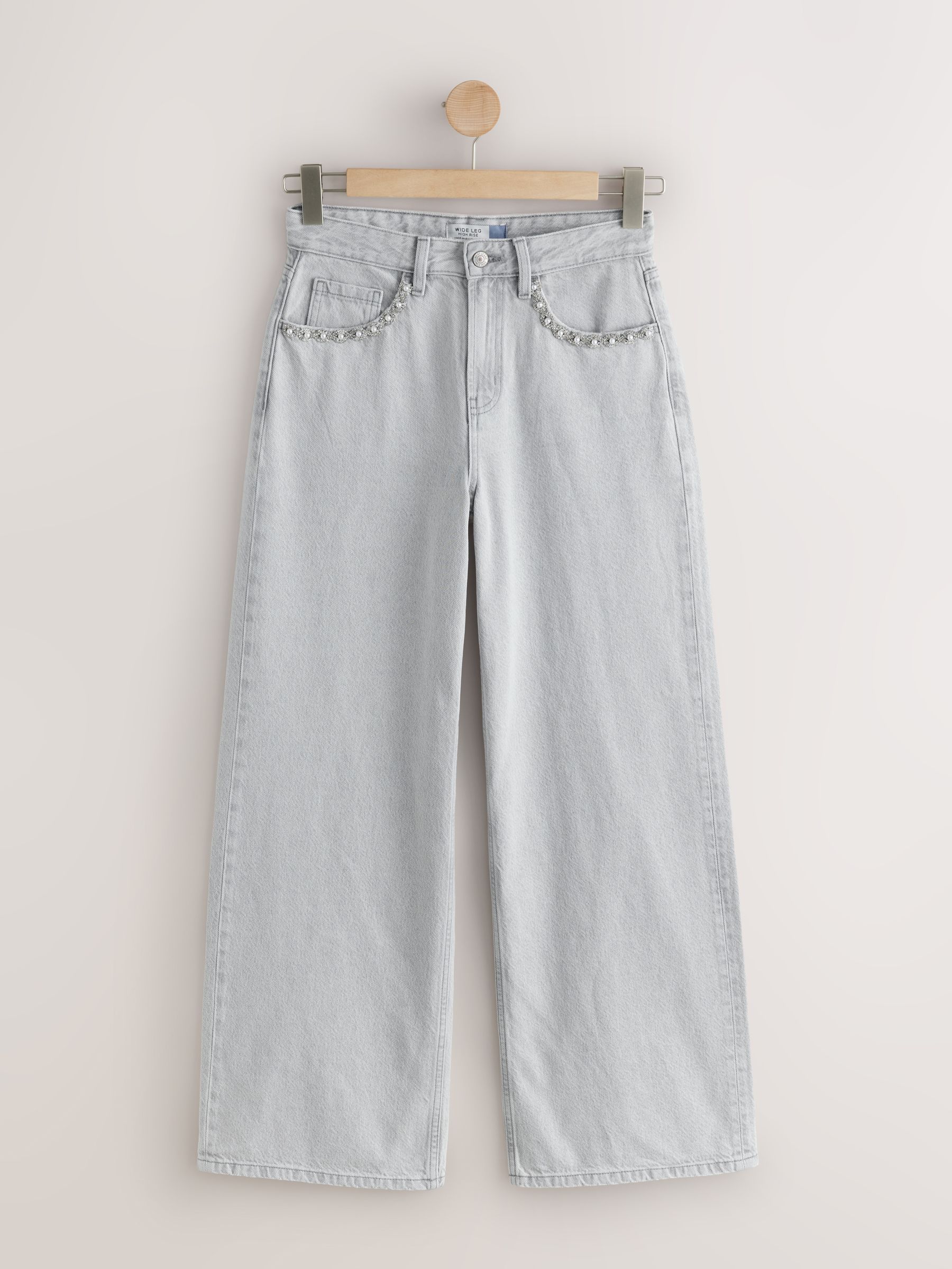 Grijs met zakversiering - Jeans met wijde pijpen