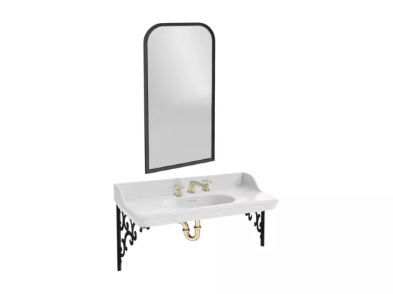 Pack plan vasque suspendu 3 trous JACOB DELAFON Cléo 1889 + miroir + mélangeur croisillon or + siphon or