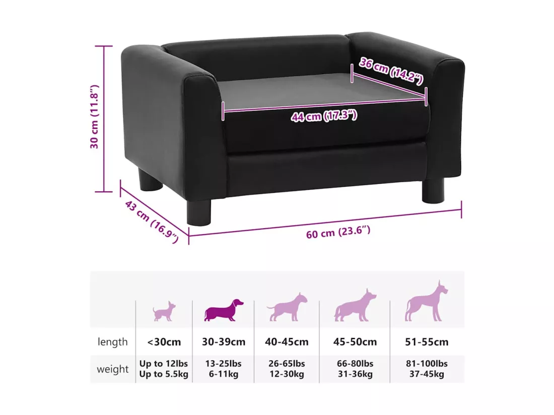 Canapé pour chien Noir 60x43x30 cm Peluche et similicuir
