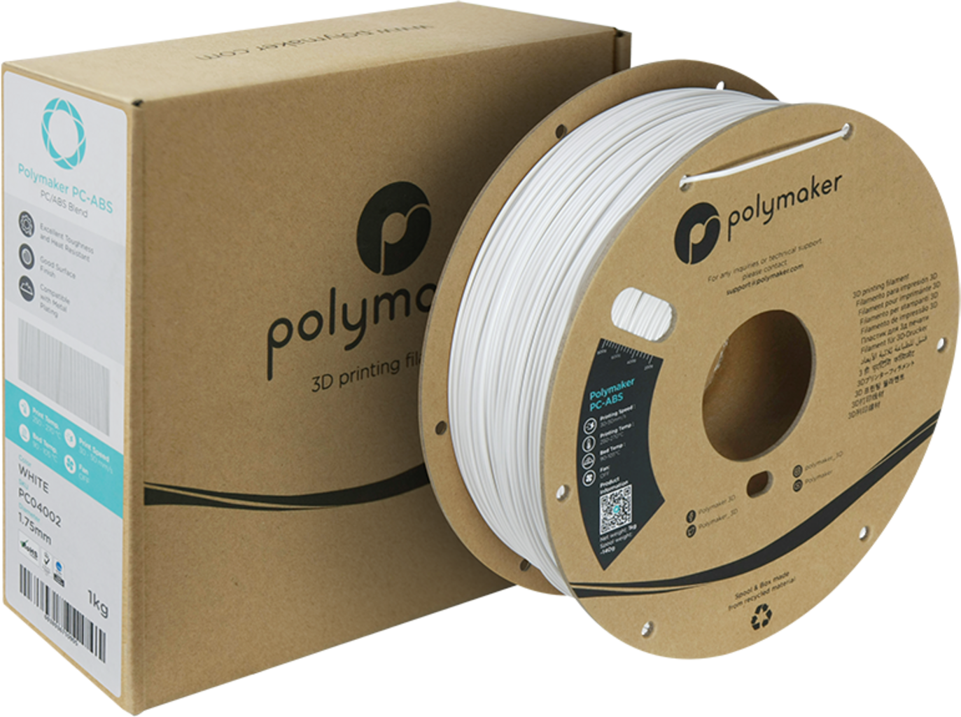Polymaker  PC-ABS White, 1,75 mm (1.000 g)    PC-ABS Filament mit hervorragender Zähigkeit und Wärmebeständigkeit in Weiß