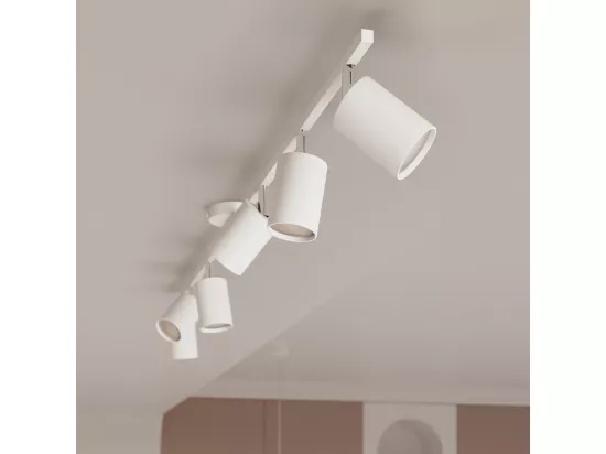 Lustres Lemmi moderne en acier - 6 sources lumineuses - L.77 x H.125 cm - blanc