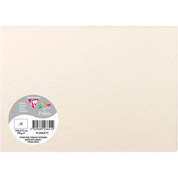 Paquet de 5 cartes simples 148x210mm 210g/m2 - Ivoire irisé