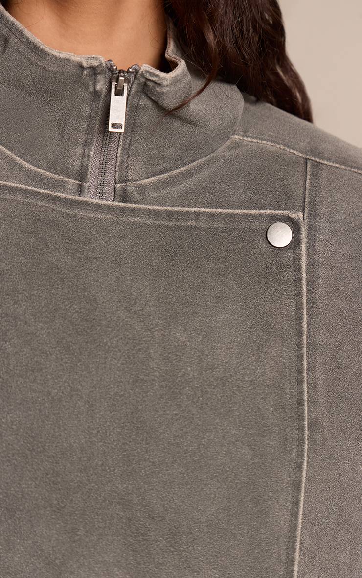 Veste De Motard En Daim Souple Avec Col Montant Et Ceinture Basse