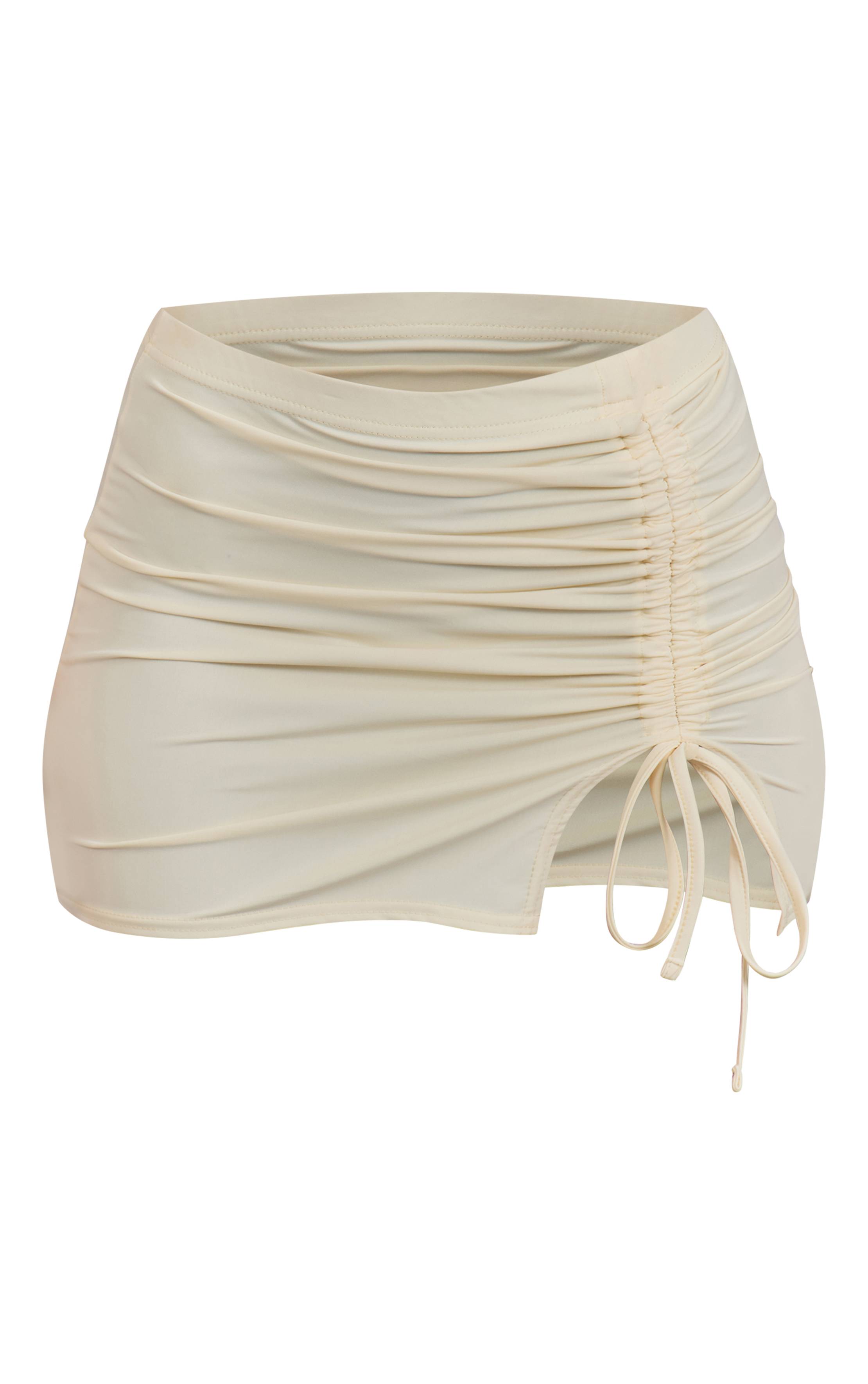 Crème Ensemble Jupe Mini Froncée Sur Les Côtés À Effet Mat