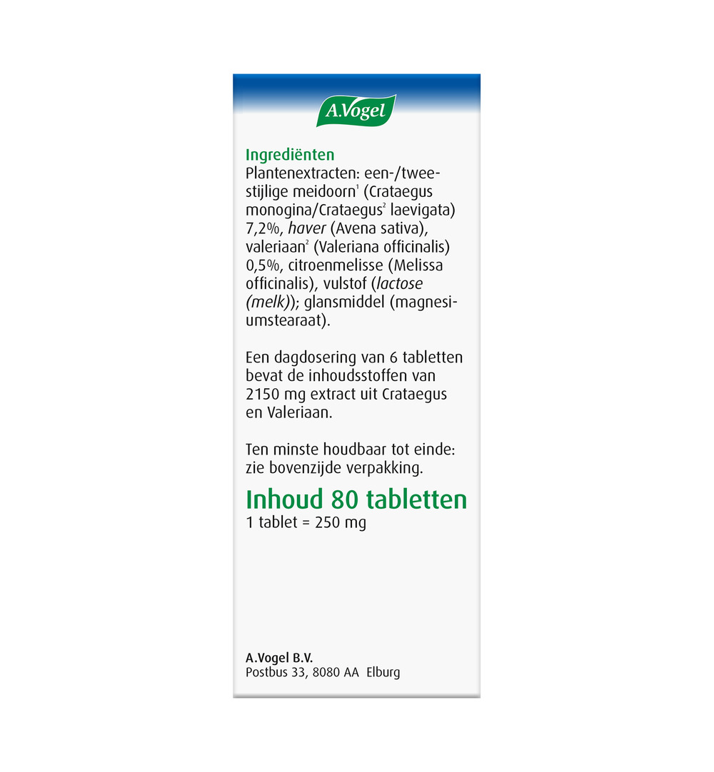 A.Vogel Crataegus + valeriaan (80 tabletten)