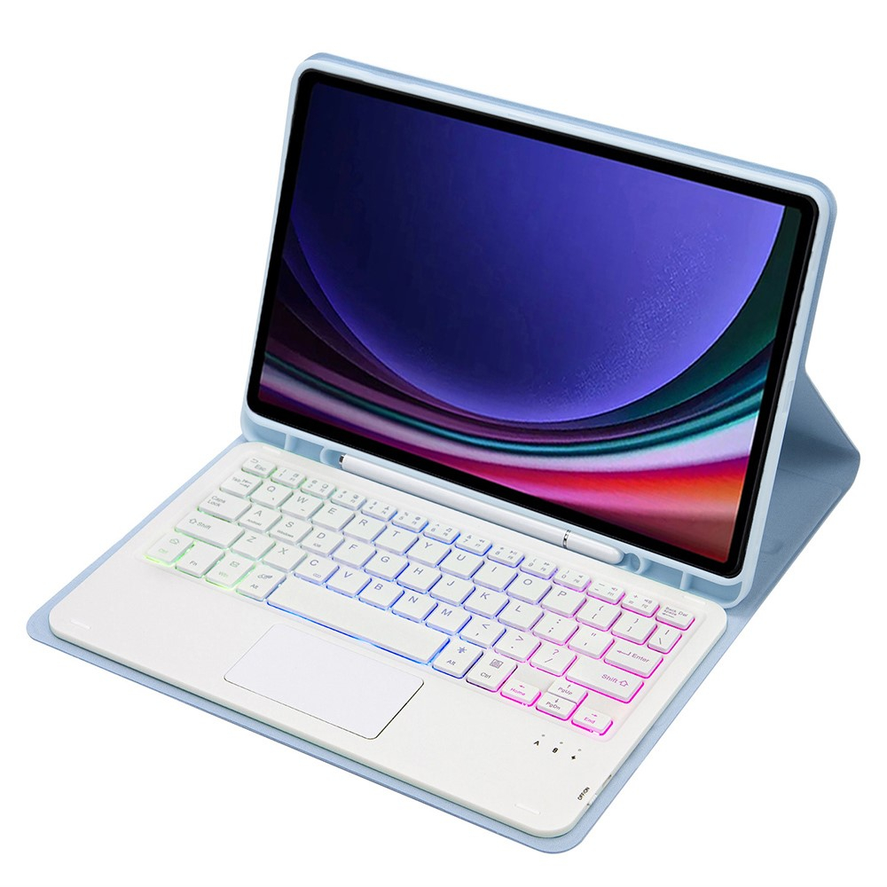 Samsung Galaxy Tab A9  Plus Leder Tasche mit abnehmbarer Bluetooth Tastatur Keyboard   S-Pen Halterung (QWERTY) - Hellblau