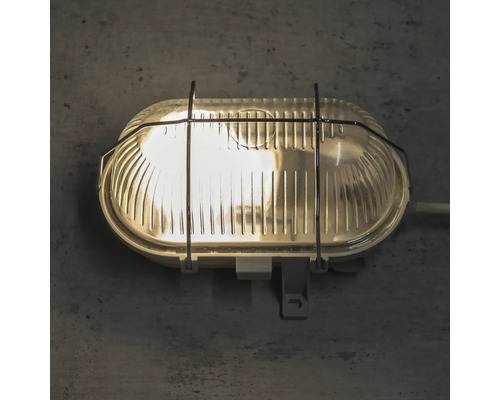 Ovale lamp IP44 met metalen mand grijs