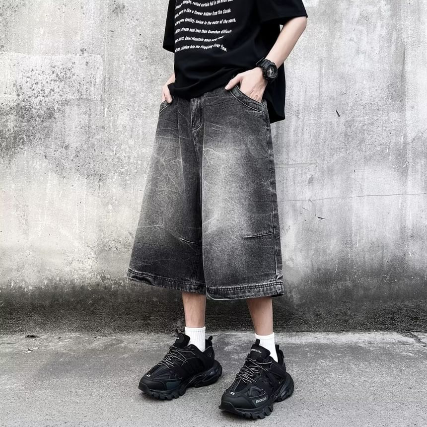 Maxelane - Mid Rise Washed Capri Wide Leg Jeans