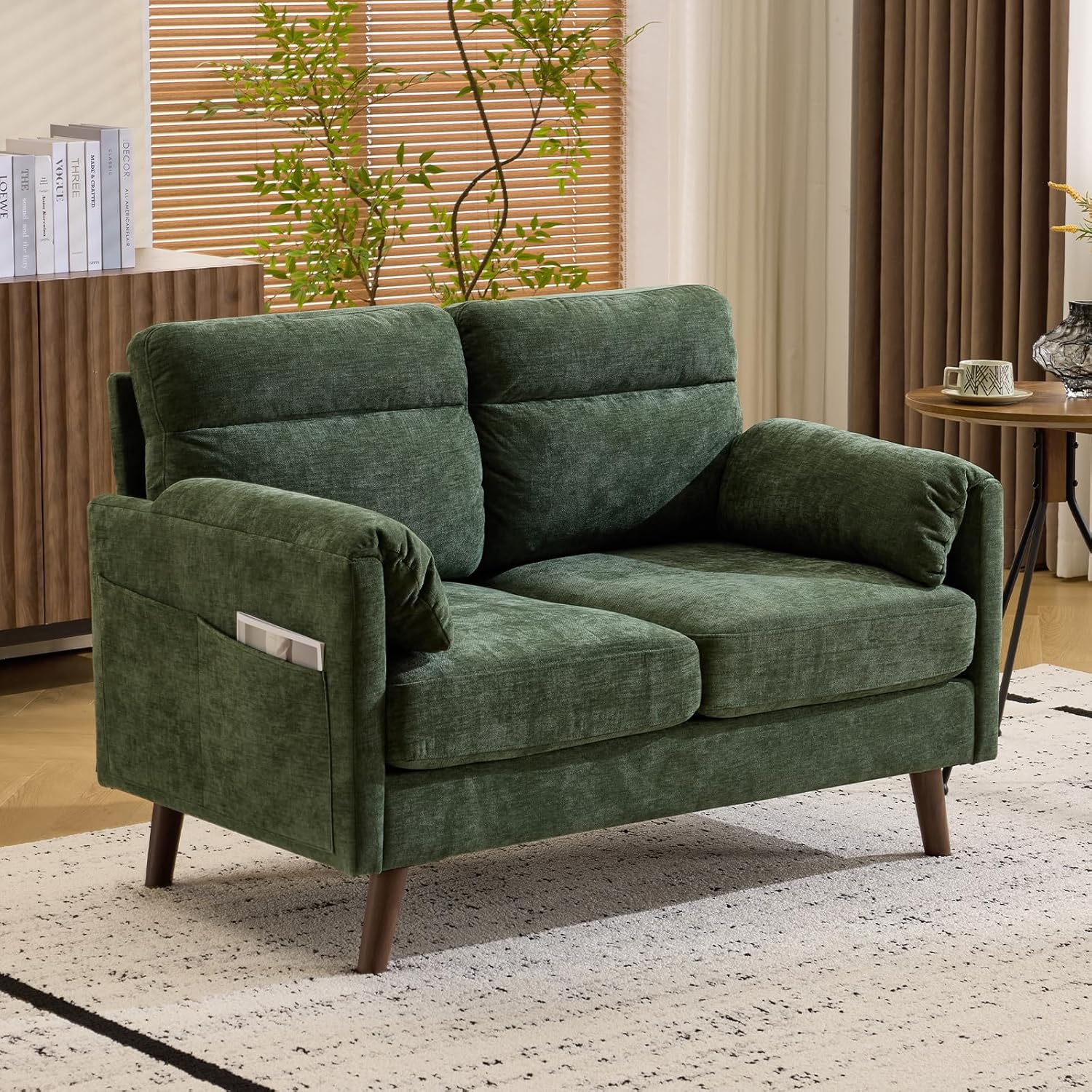 Bonnlo Sofa 2 Sitzer klein, 125cm Couch mini, Kleine Stoffcouch mit weichen Armlehnen, Kleines Sofa für Büro, Wohnzimmer, Schlafzimmer und Arbeitszimmer,Einfache Montage, Leinen (Grün)