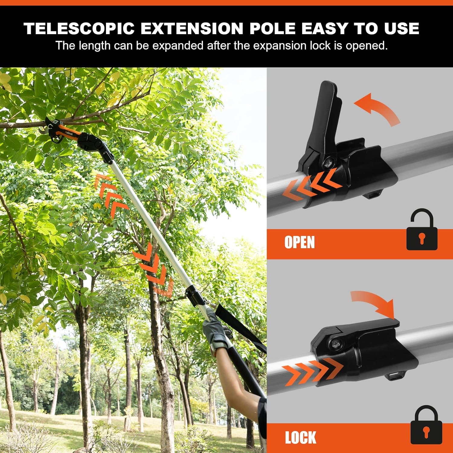 Akku Astschere 40MM Pole Set, Kebtek Professionelle Elektrische Gartenschere 18V 2Pack 2AH Lithium Batteries