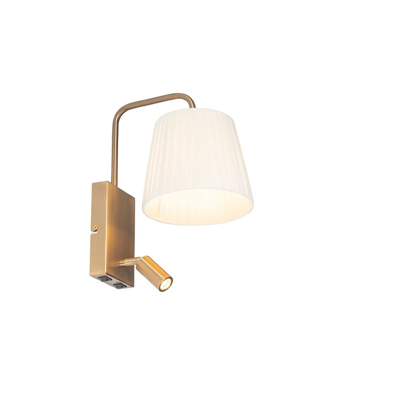 Moderne wandlamp wit en brons met leeslamp - Renier