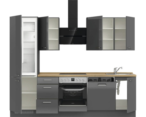 NOBILIA keukenblok met apparatuur Urban 270 cm leigrijs hoogglans voorgemonteerde variant links 4004539009394