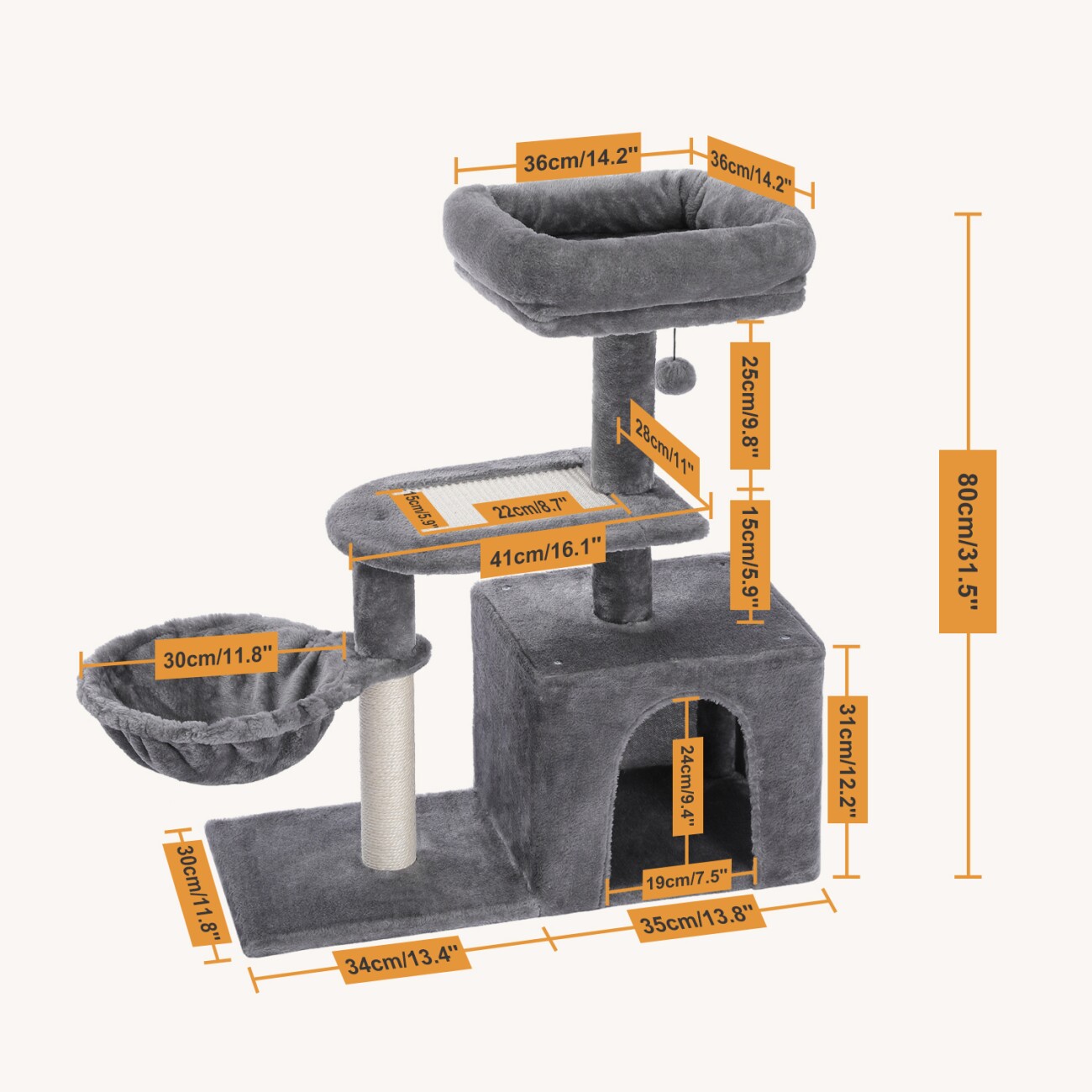 Pawz Road – Kratzbaum für Kitten – Hängematte & Höhle grau