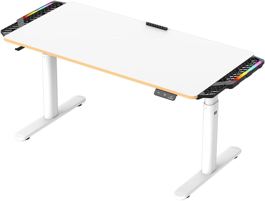 ULTRADESK - Pulsar Kinderschreibtisch Höhenverstellbar - Höhenverstellbarer Schreibtisch - 136x60x55-81cm - Computertisch für 2 Monitore - für Kinderzimmer, Jugendzimmer - Weiß, mit LED