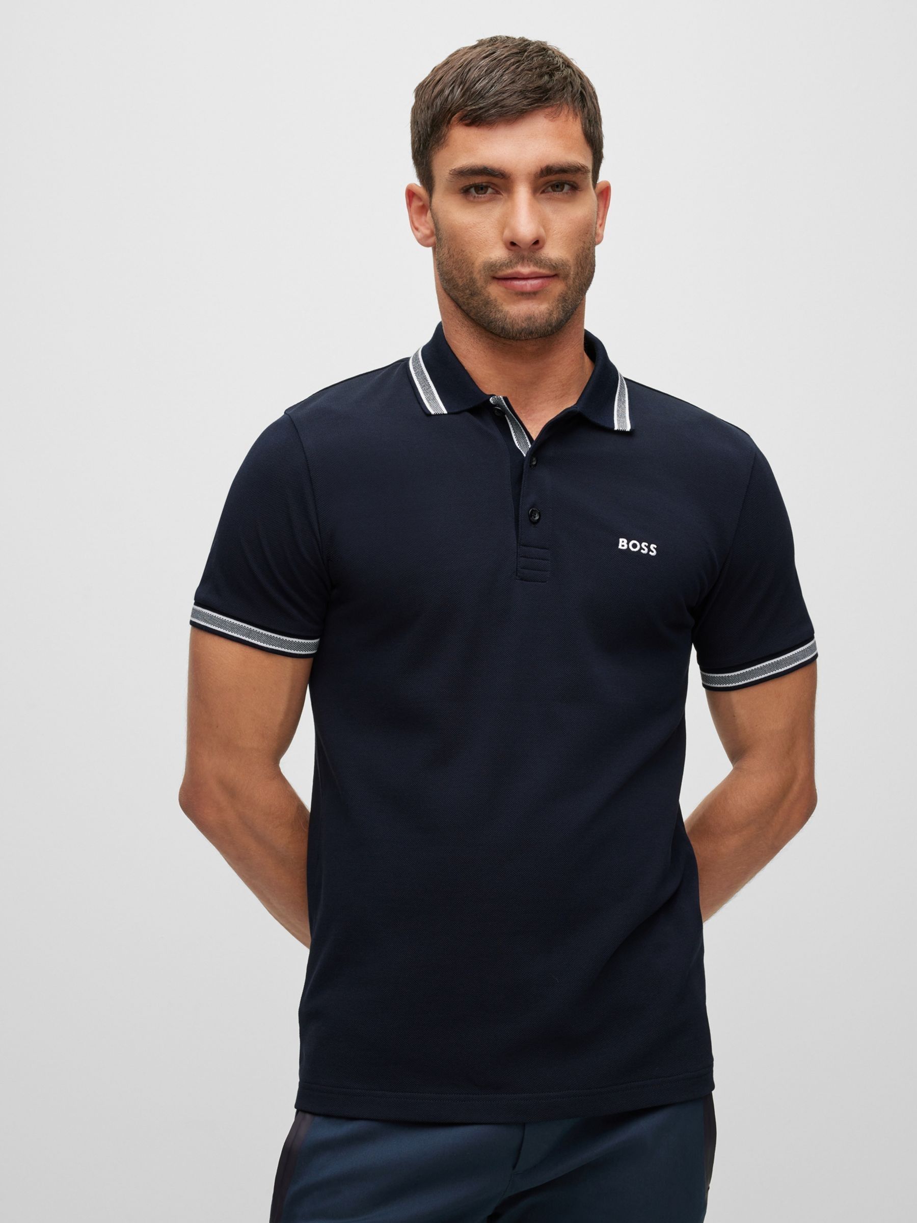 Marineblauw - BOSS Regular Fit Paddy poloshirt met contrasterende kraag