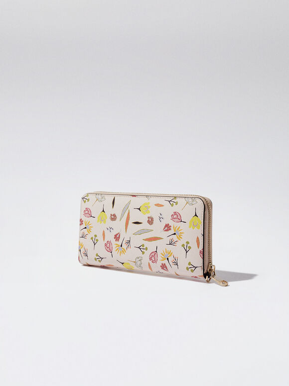 Carteira com estampa floral - Bege