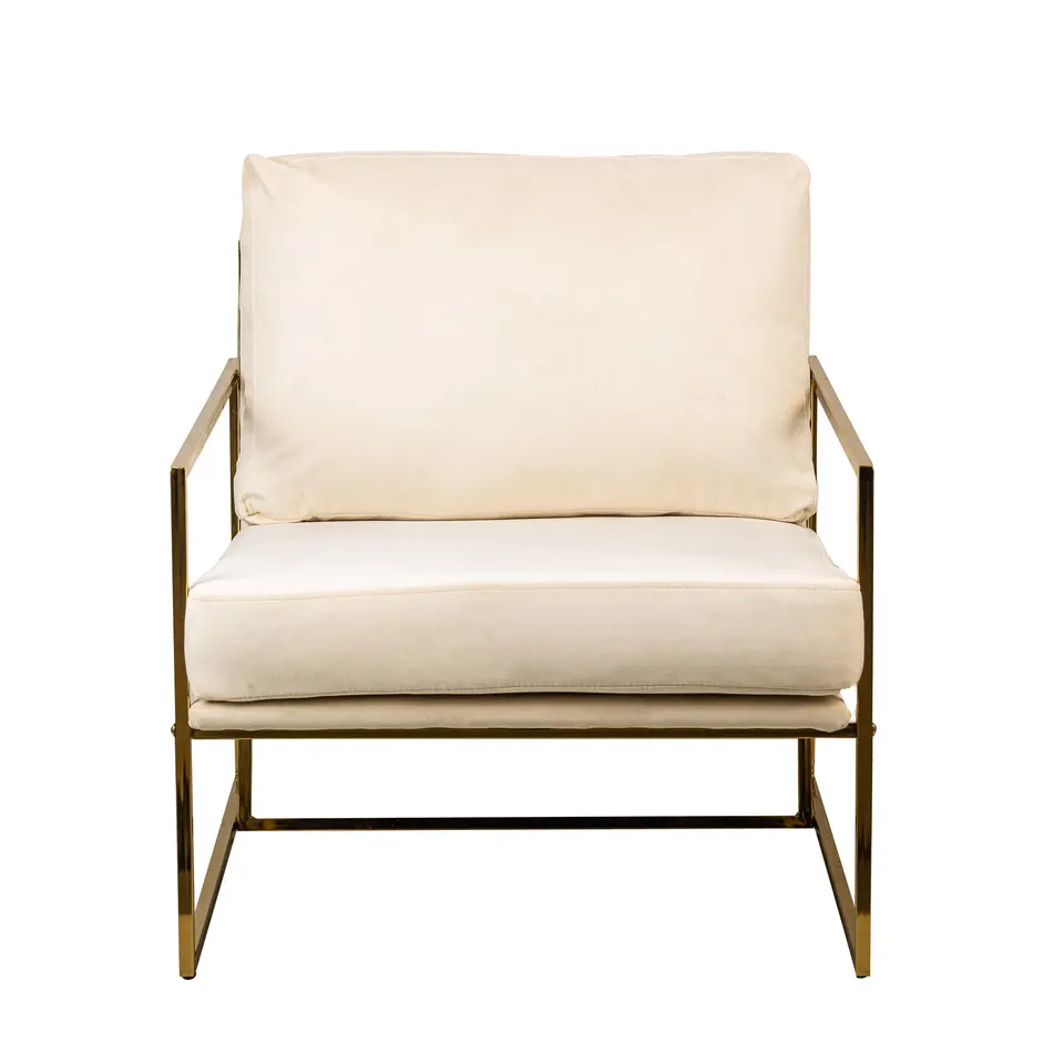 Retro metalen fauteuil met beige fluweel