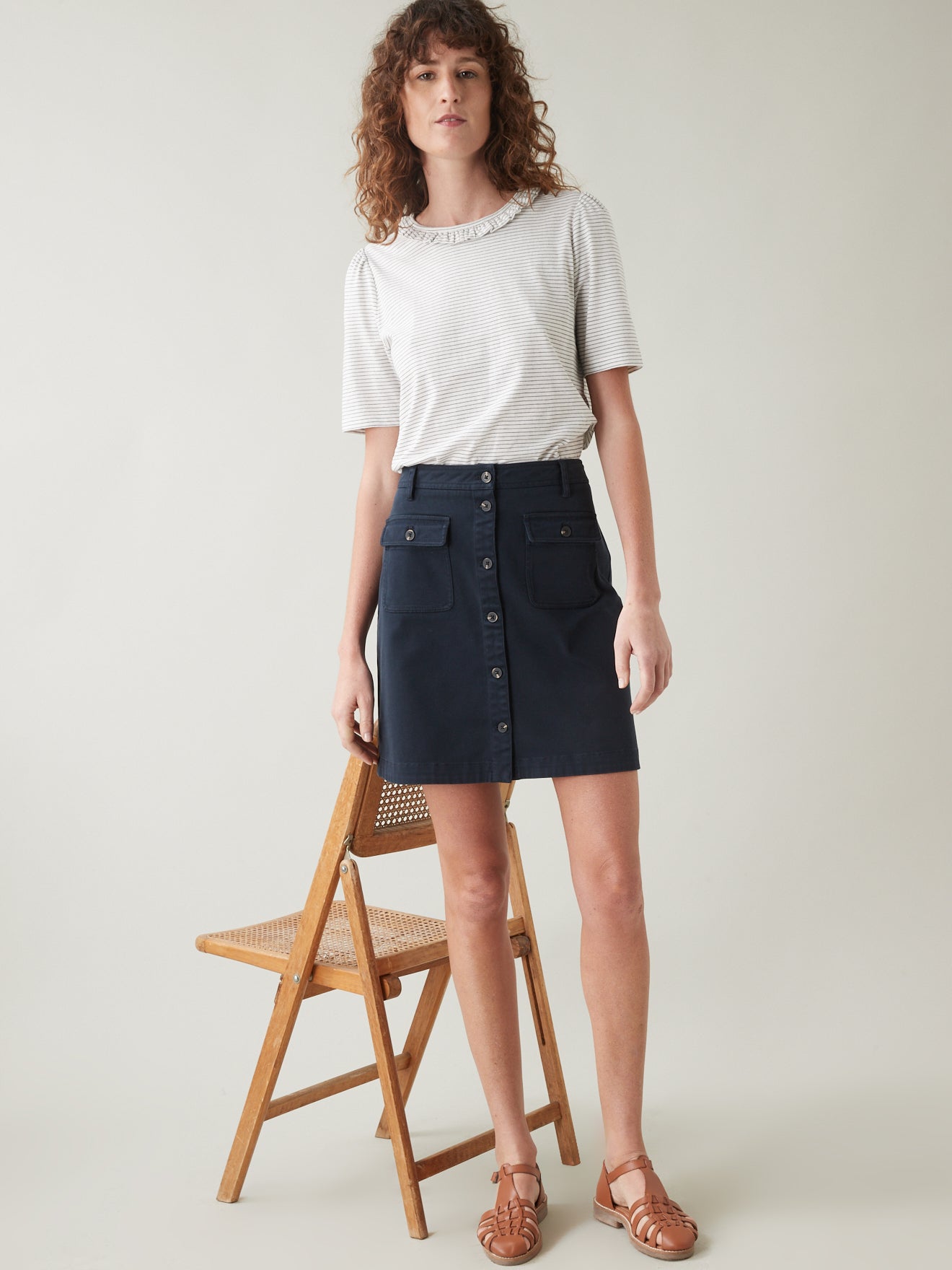 Jupe courte boutonnée femme coton stretch