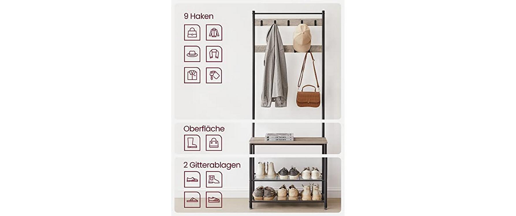 Garderobe 70 x 175 x 32 cm, Braun/SchwarzKleiderständer