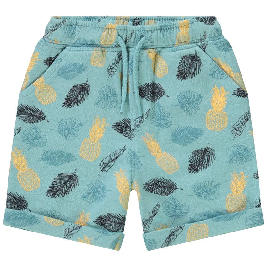 Bermuda en molleton imprimé feuilles/ananas pour bébé garçon - Bleu