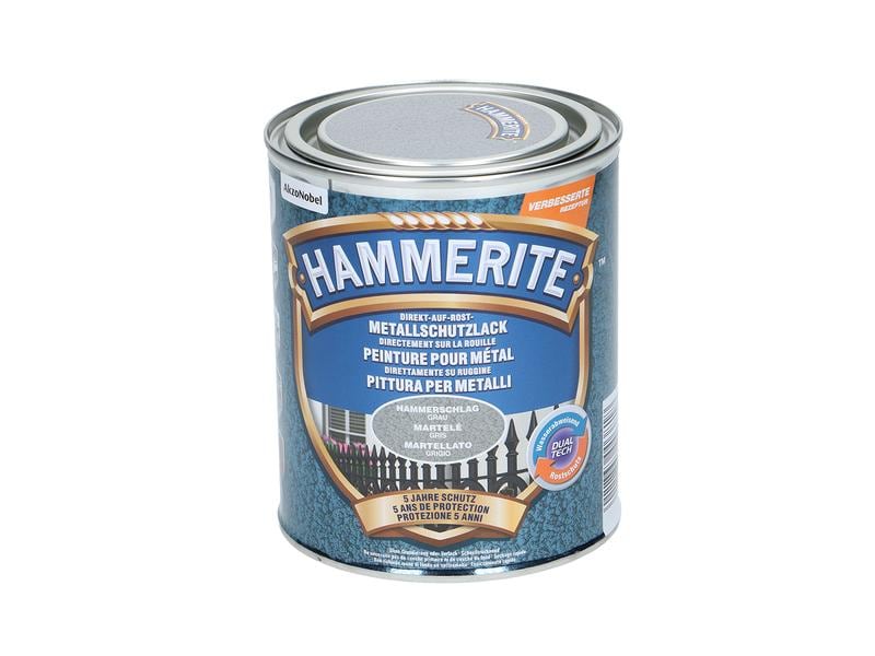 Hammerite Metall-Schutzlack HS Grau, 750 ml Rostschützende Lackierung mit Hammerschlag Effekt
