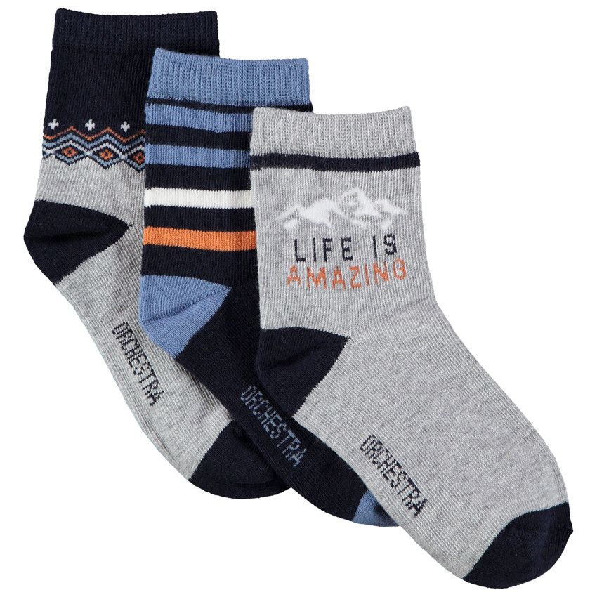 Lot de 3 paires de chaussettes print fantaisie pour garçon - Bleu marine