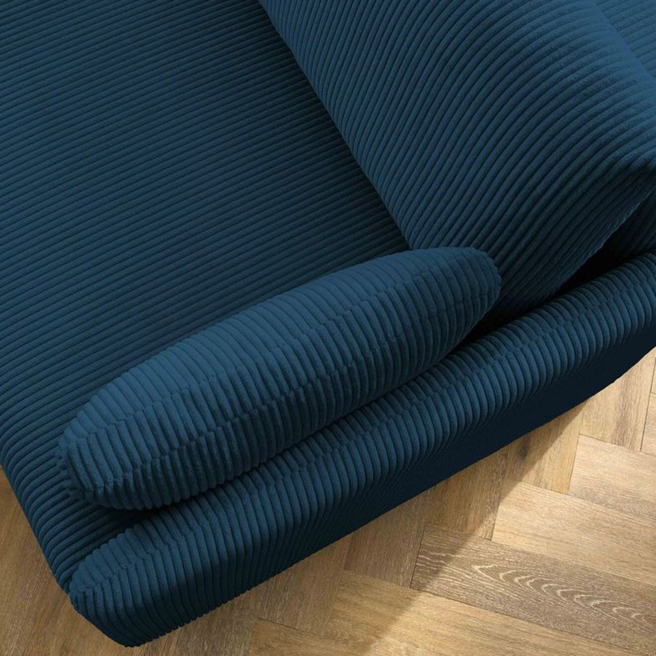 Bobochic Canapé convertible coffre marcel velours côtelé bleu foncé  - 211x100x86 cm