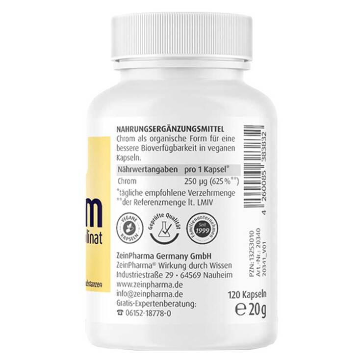 Chrompicolinat 250 µg in vegetarischen Kapseln, 120 St