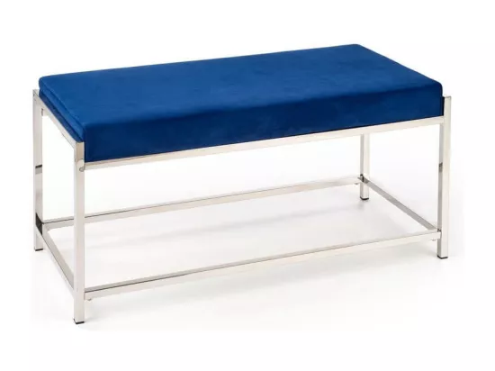 Banc d'intérieur en velours bleu avec structure en acier argenté NEMESIS